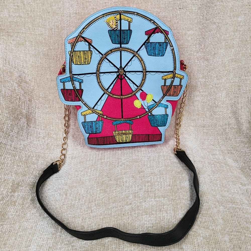 Betsey Johnson Blue Pink Ferris Wheel Crossbody Bag